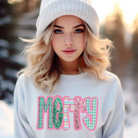 Merry faux embroidery Sweatshirt