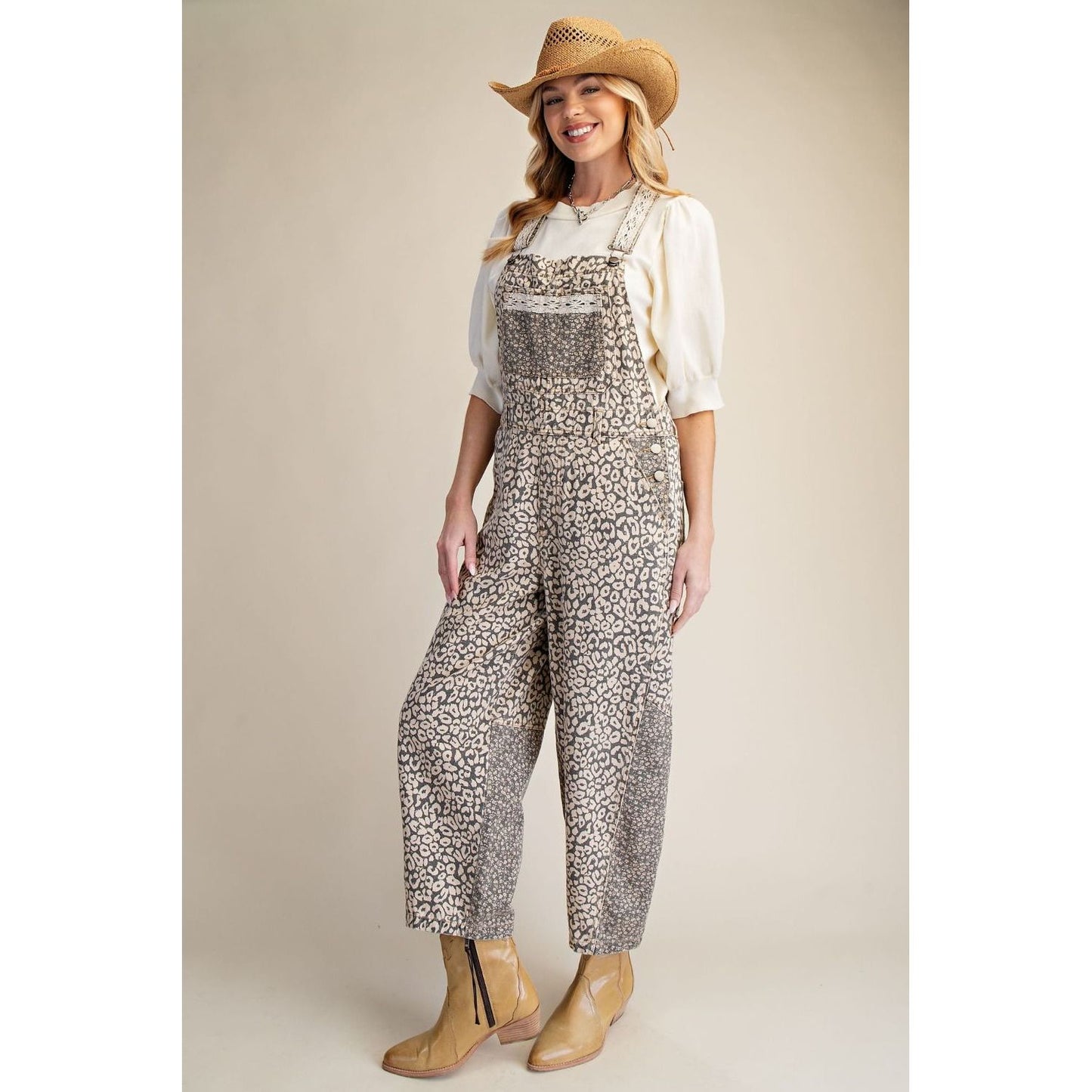 LEOPARD WASHED TWILL OVERALLS