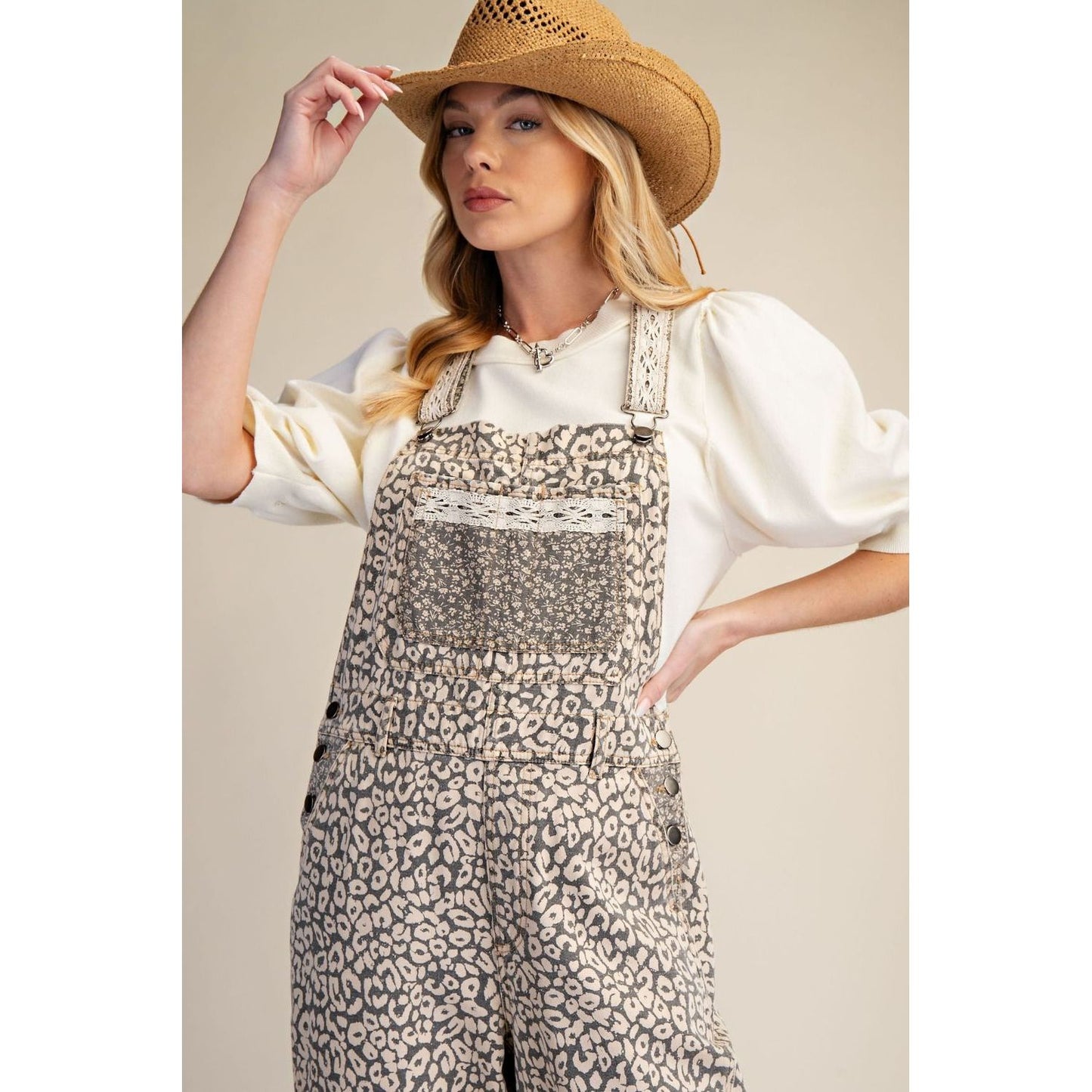 LEOPARD WASHED TWILL OVERALLS