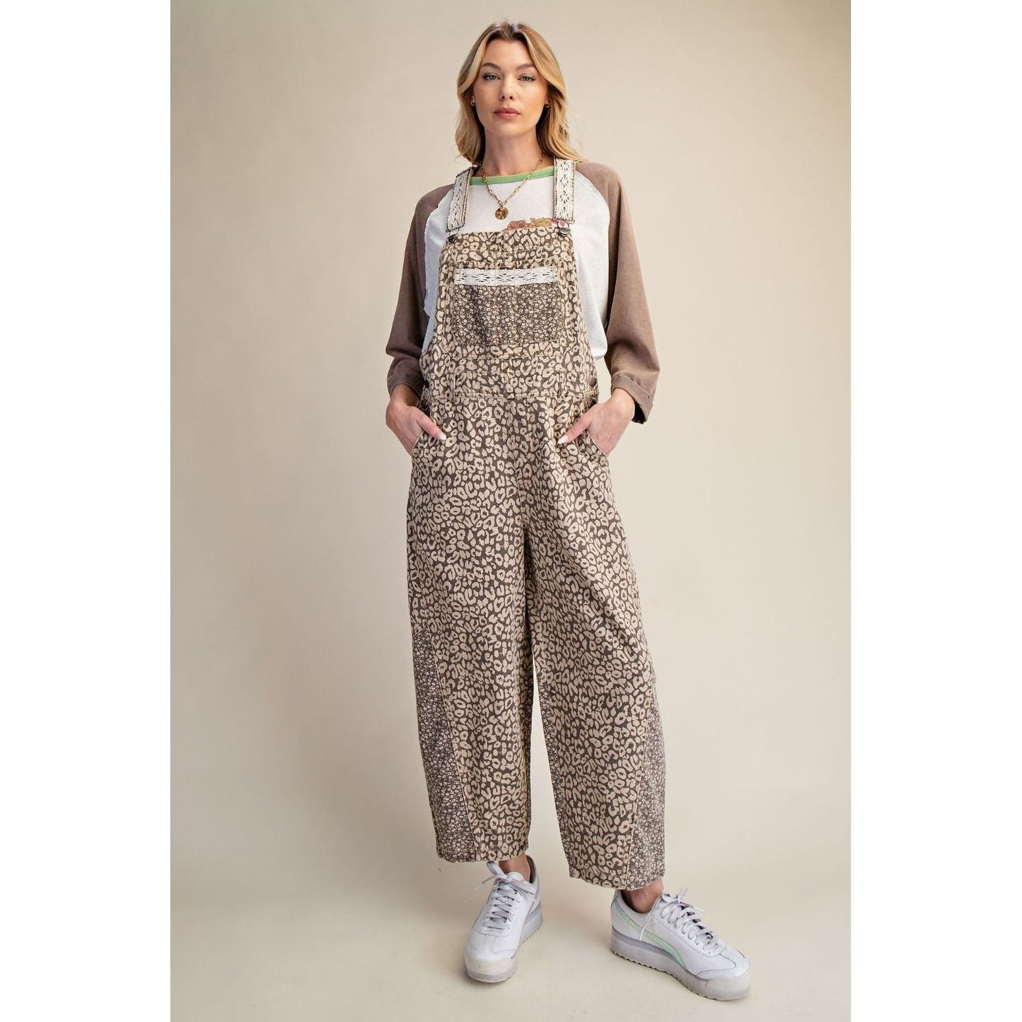 LEOPARD WASHED TWILL OVERALLS