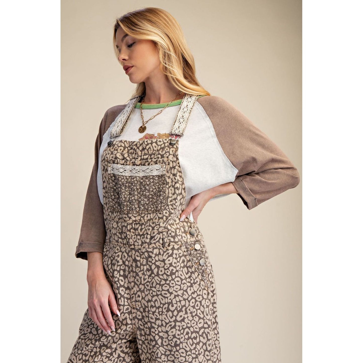LEOPARD WASHED TWILL OVERALLS