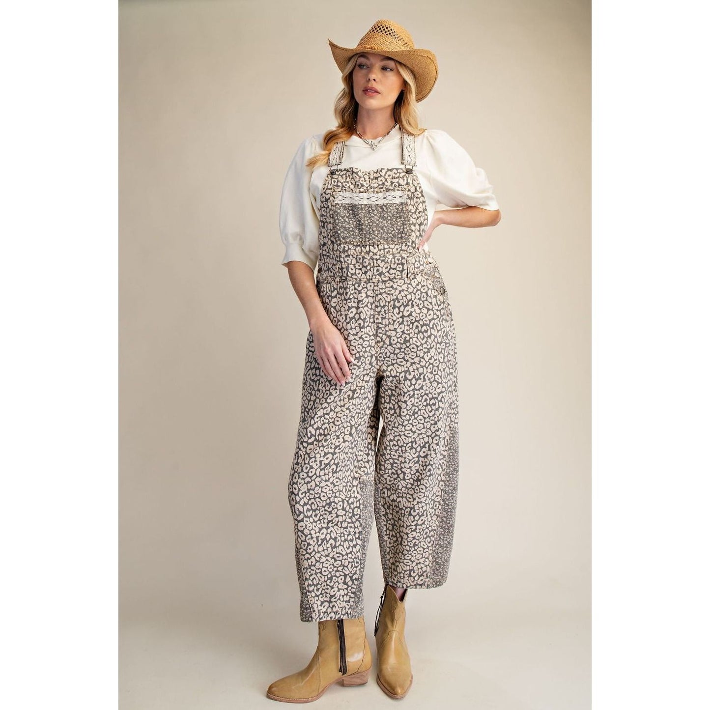 LEOPARD WASHED TWILL OVERALLS