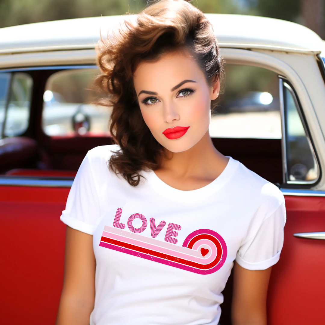 80s Retro Groovy Love Heart Valentine Tee