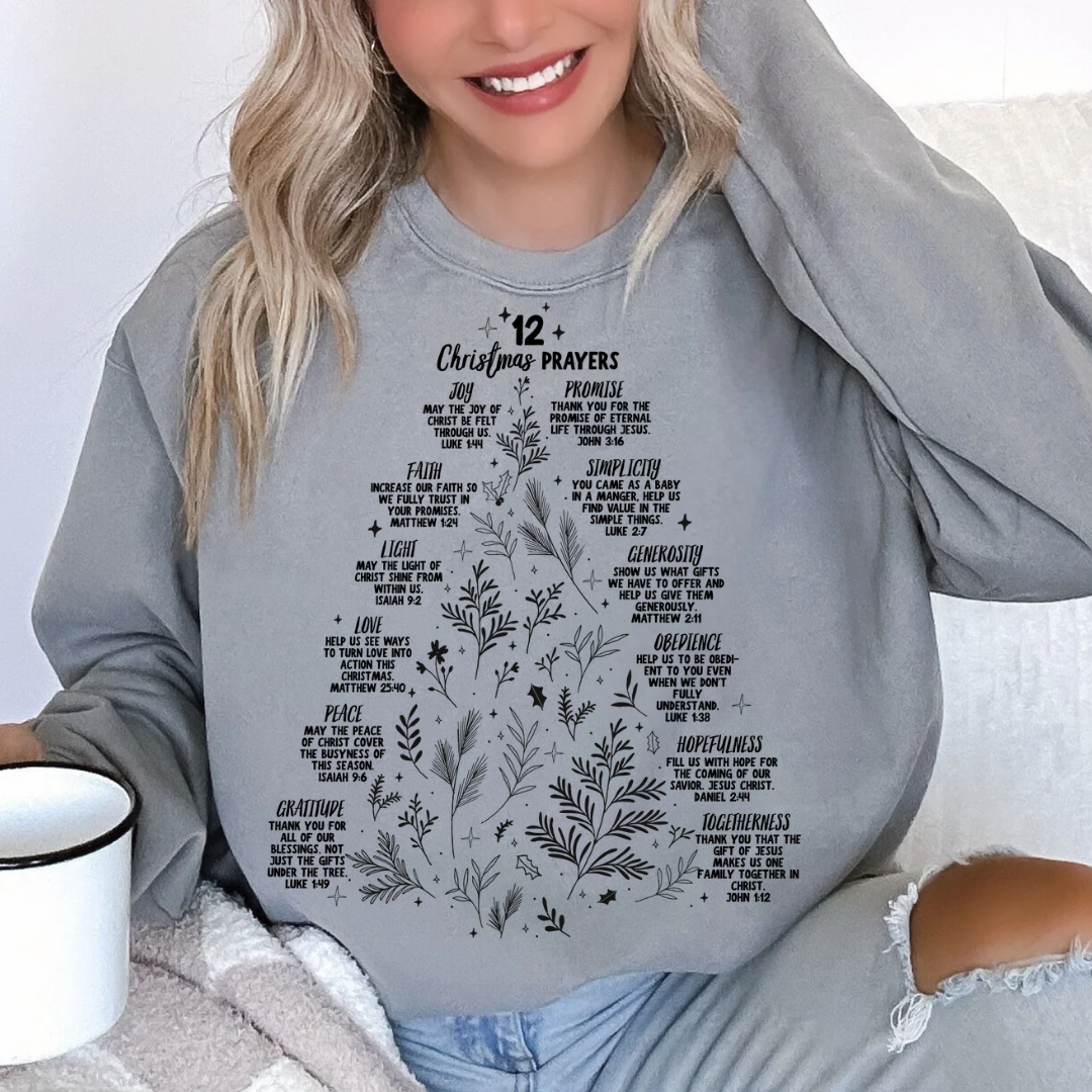 12 prayers Christmas tree crewneck 