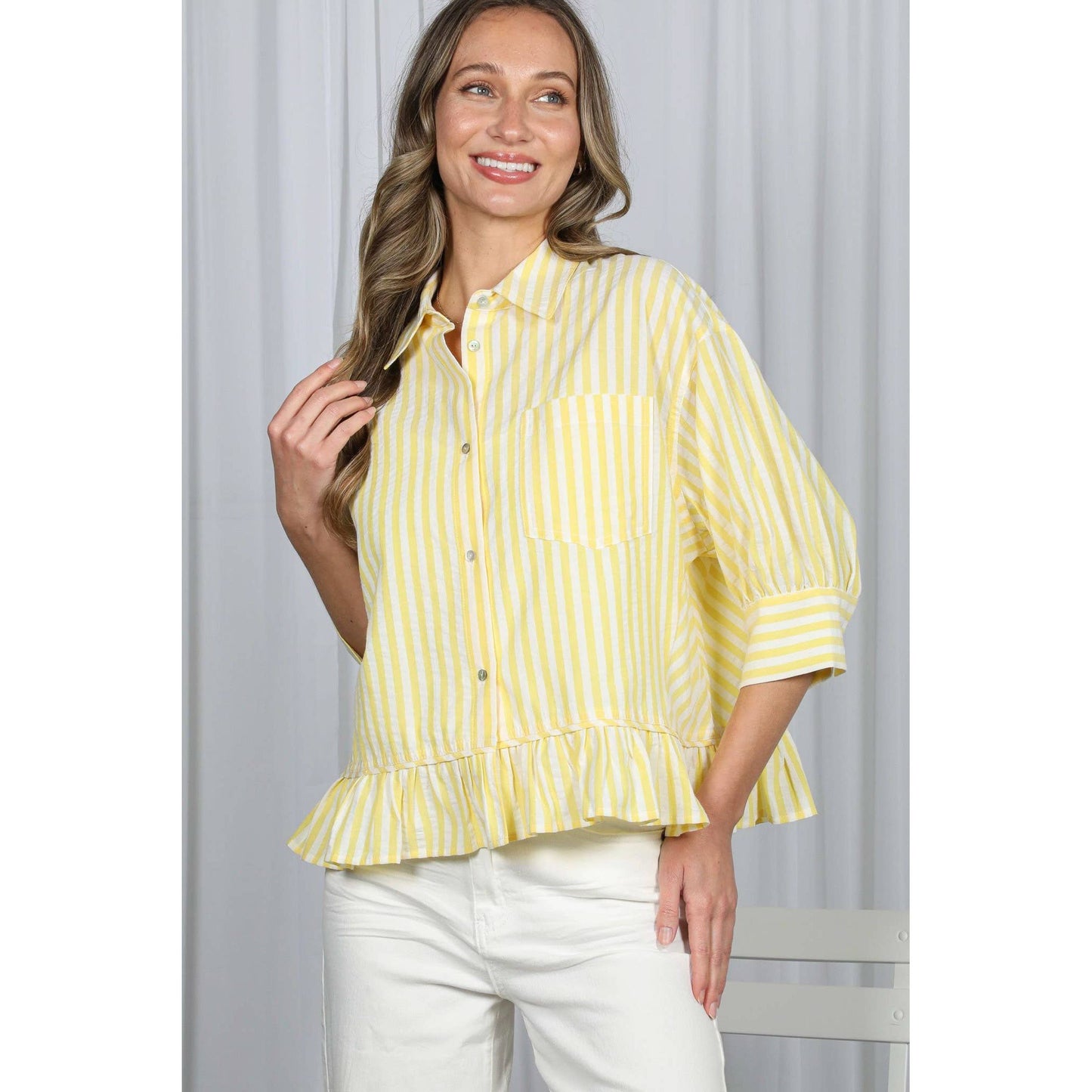 Yellow Ruffled Striped Shirt