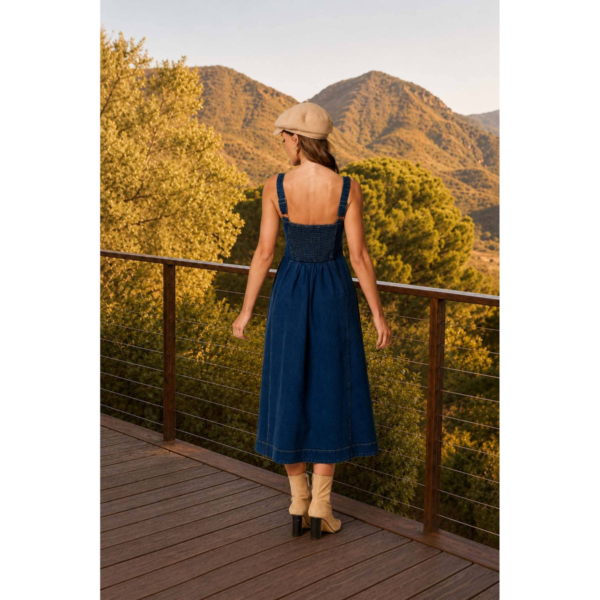 CORSET SEAM DETAIL DENIM MIDI DRESS