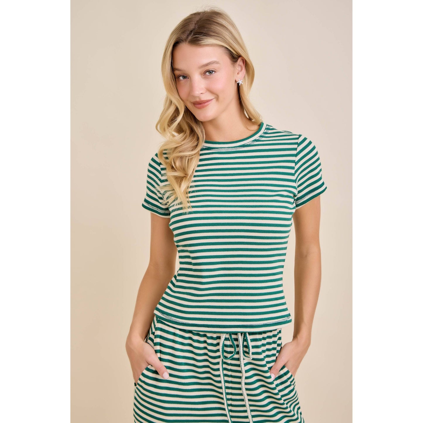 Rib Stripe Matching Pants Set