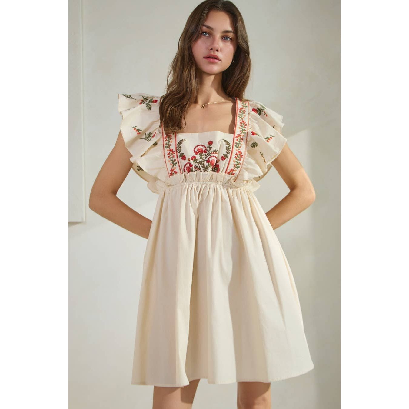 Embroidered Poplin Mini Dress