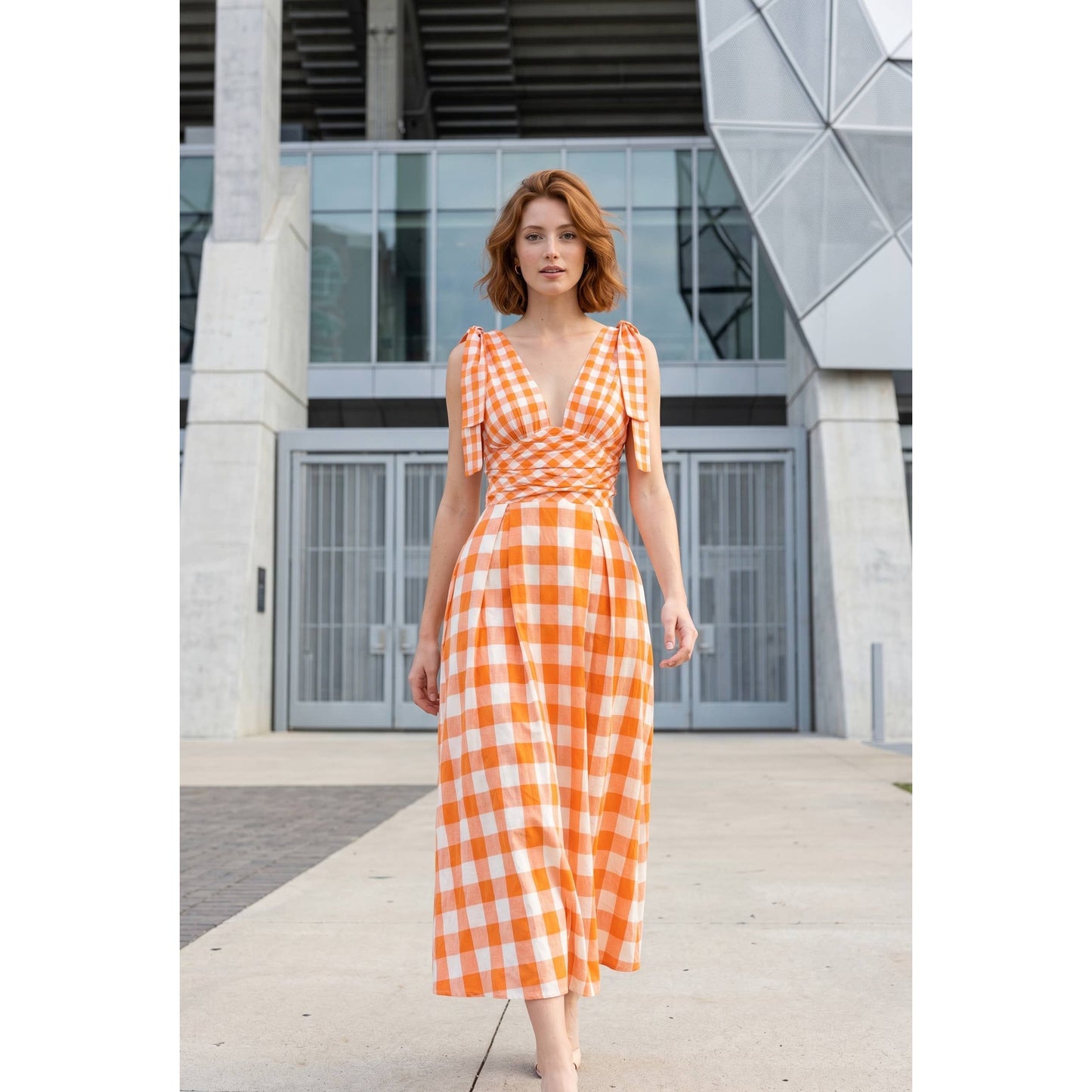 Orange Gingham Maxi Dress