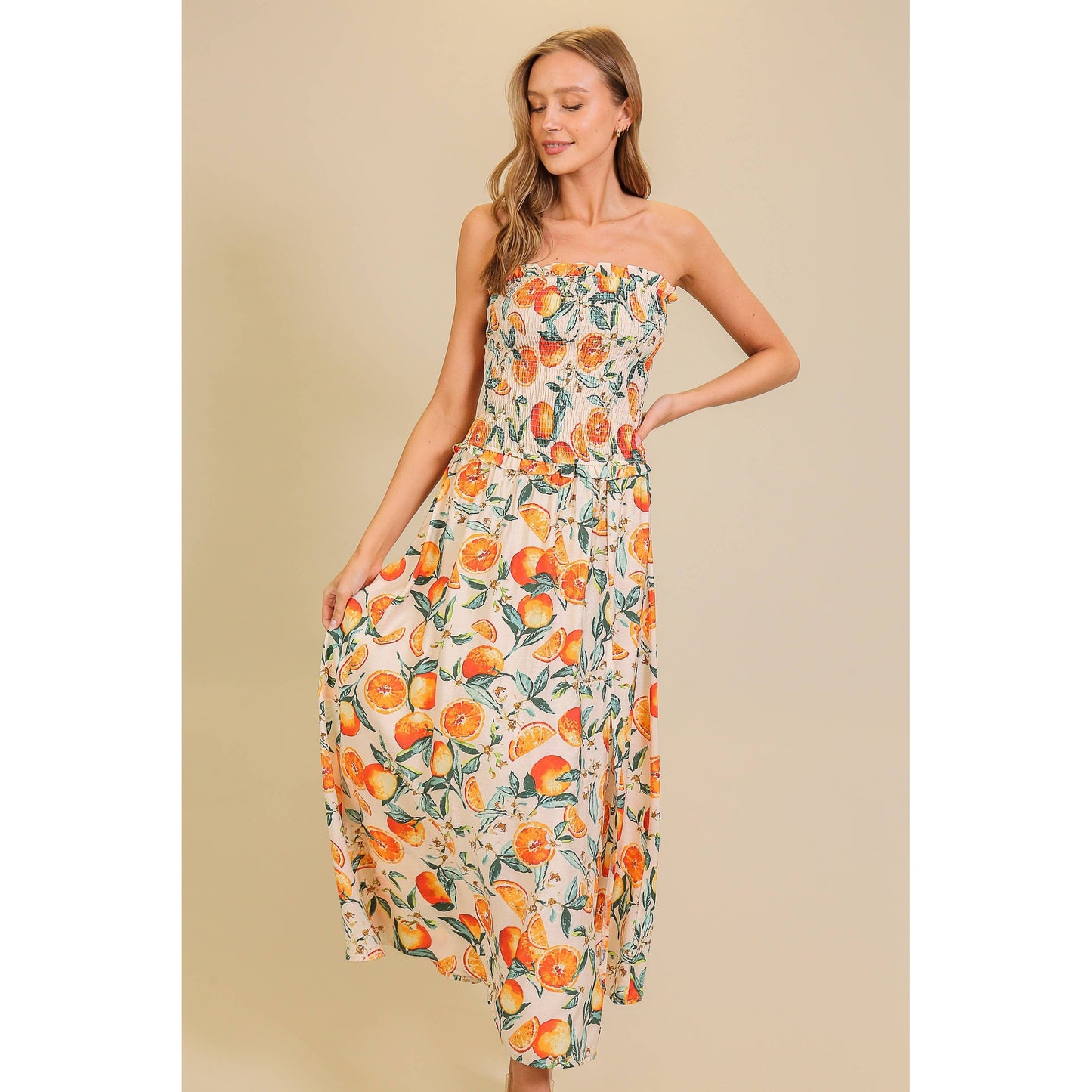 Strapless Citrus Print Maxi