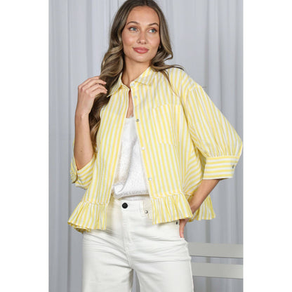 Yellow Ruffled Striped Shirt