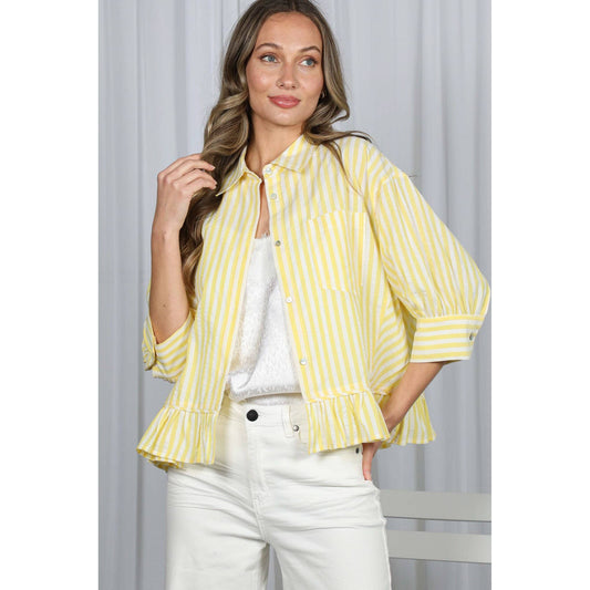 Yellow Ruffled Striped Shirt