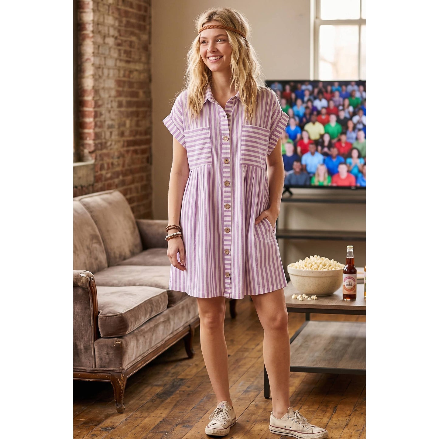 COTTON STRIPED TUNIC DRESS