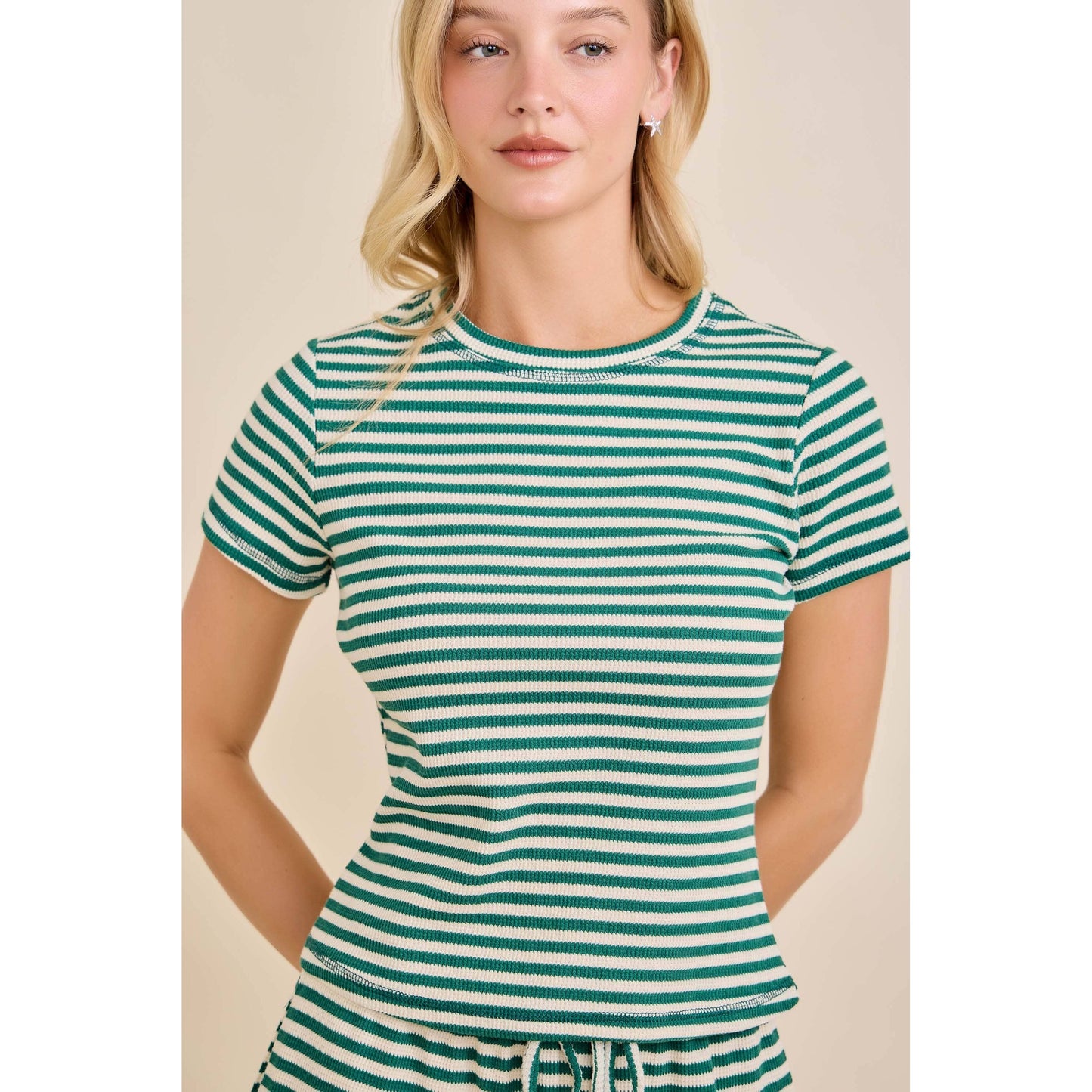 Rib Stripe Matching Pants Set