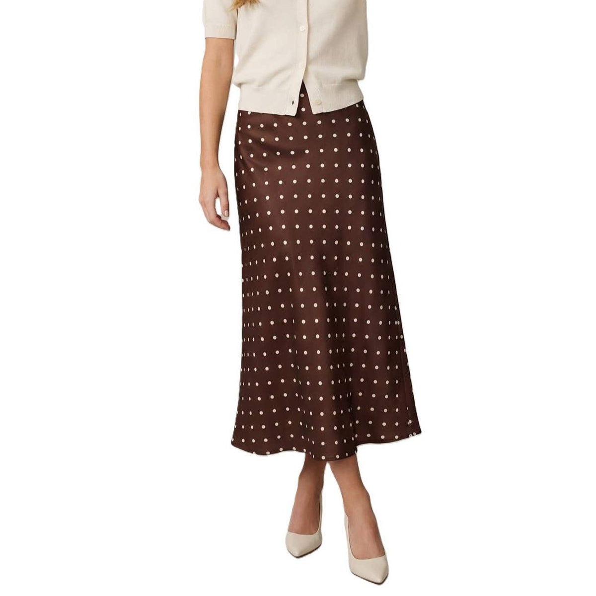 Polka Dot Print Midi Skirt