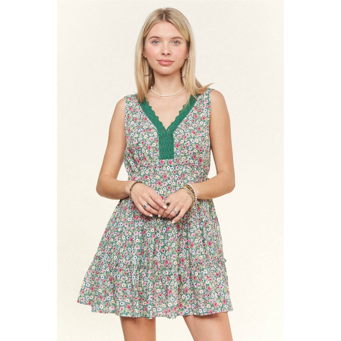 FLORAL V-NECK MINI DRESS