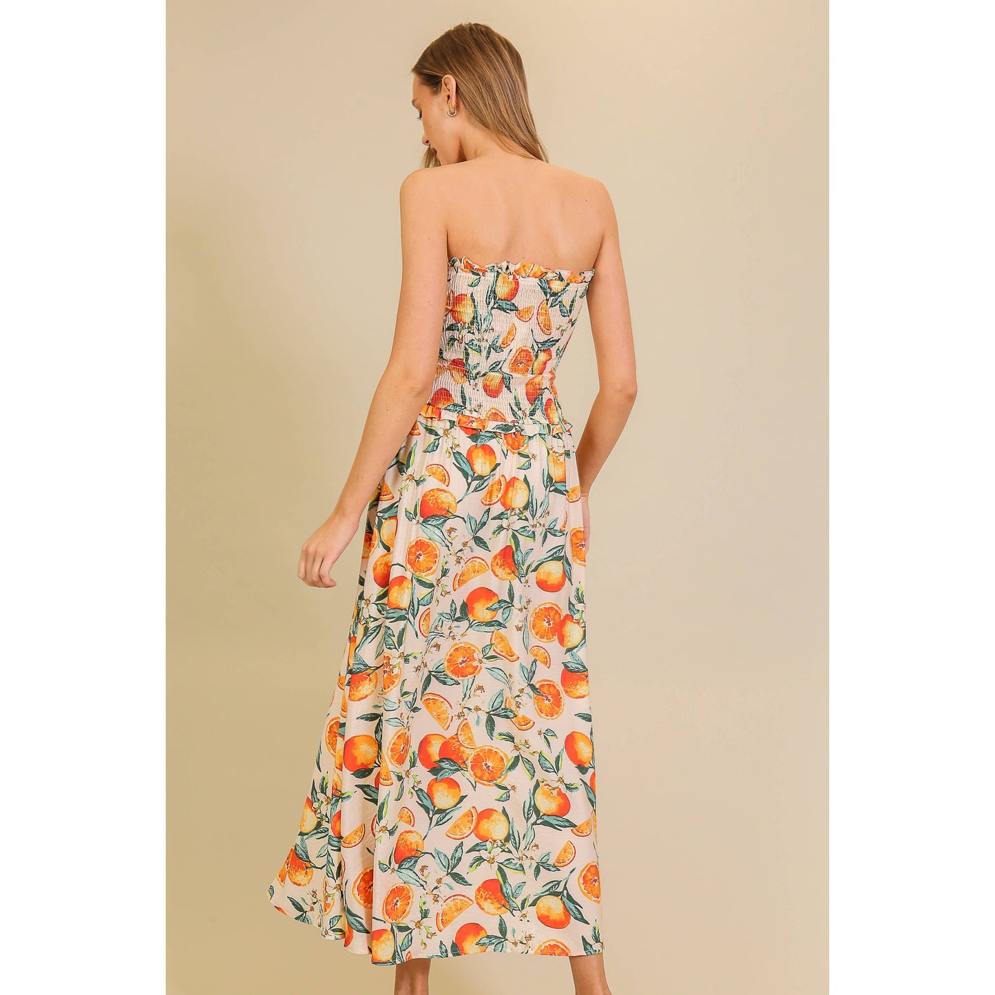 Strapless Citrus Print Maxi
