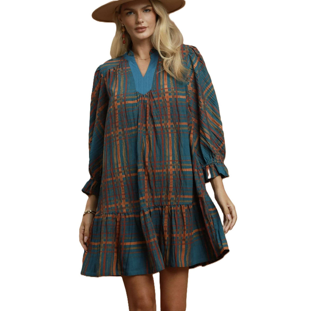 Mix Plaid Tiered Babydoll Dress