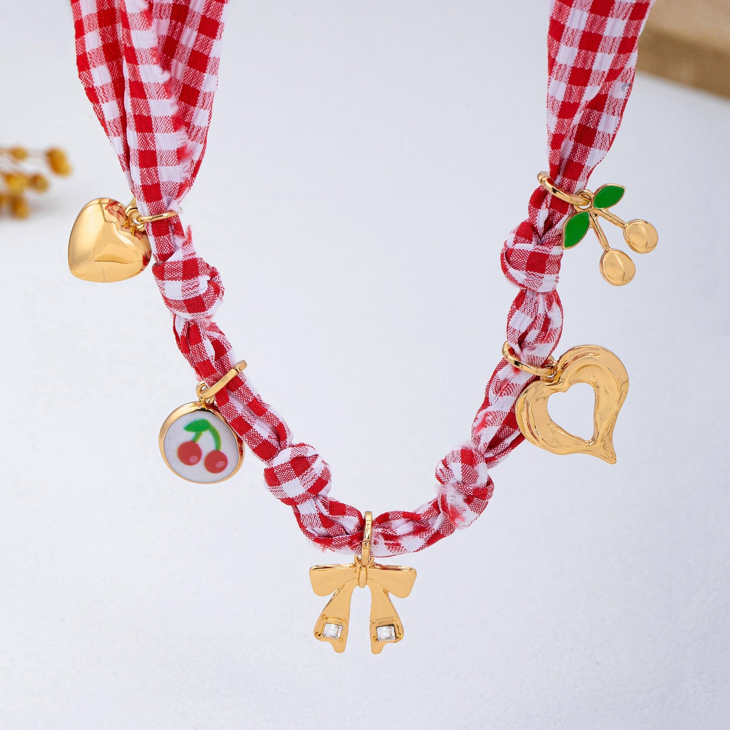 Gingham Scarf Charm Necklace