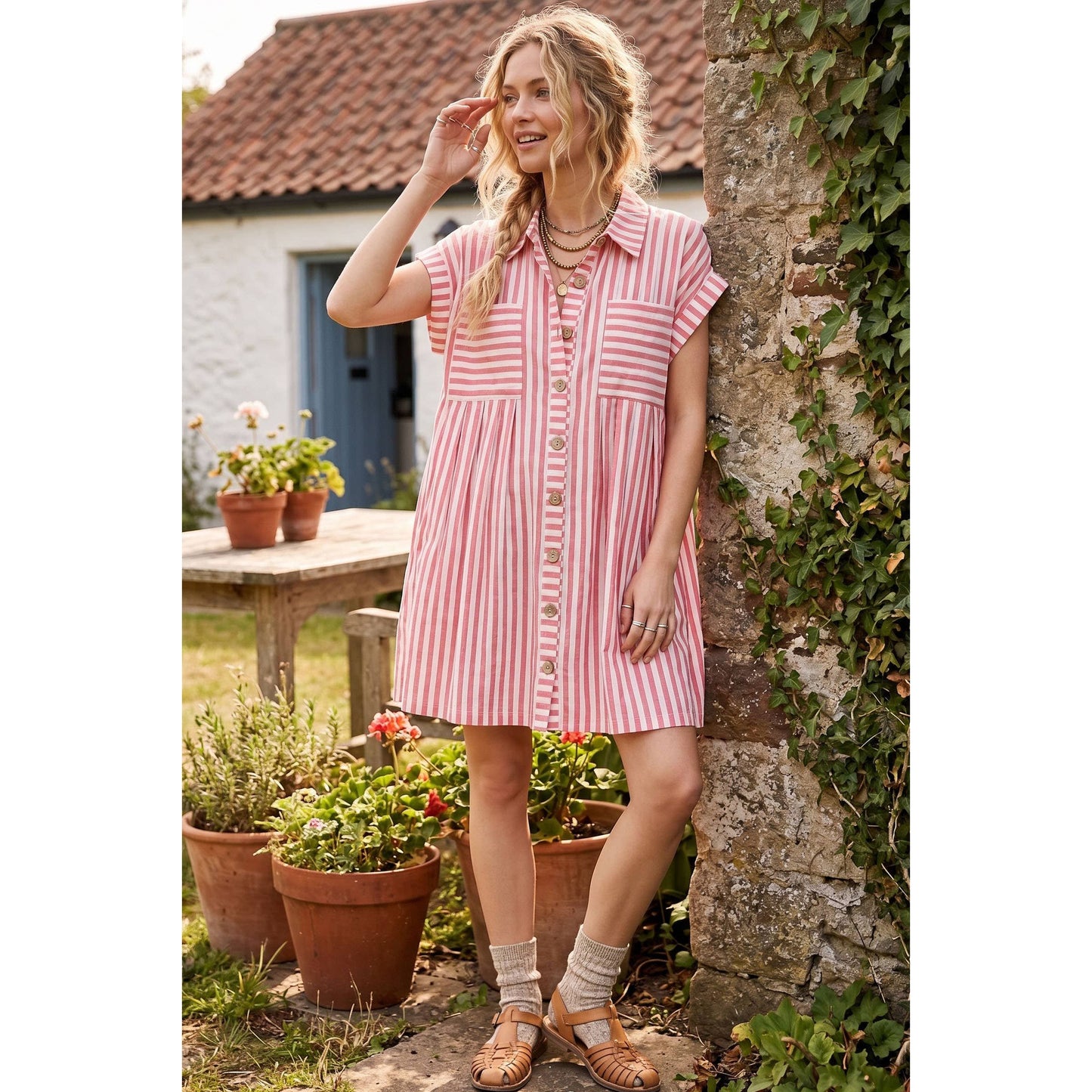 COTTON STRIPED TUNIC DRESS