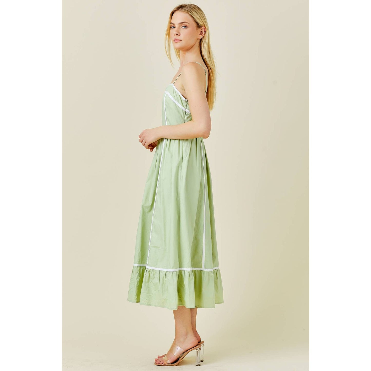 LINED SOLID SAGE DRESS