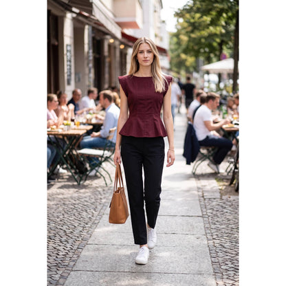 Stretch Cap Sleeve Peplum Top