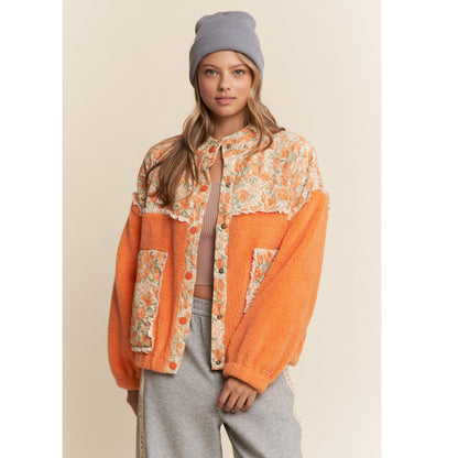 Teddy Sherpa Floral Mixed Fabric Jacke