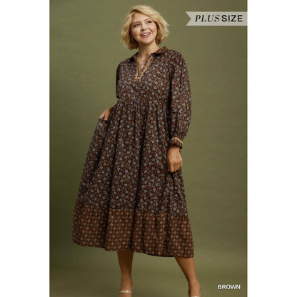 Plus Floral Mix Print Midi Dress