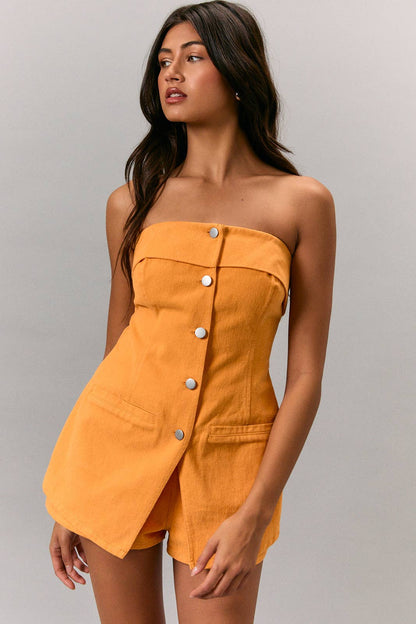 STRAPLESS ORANGE ROMPER