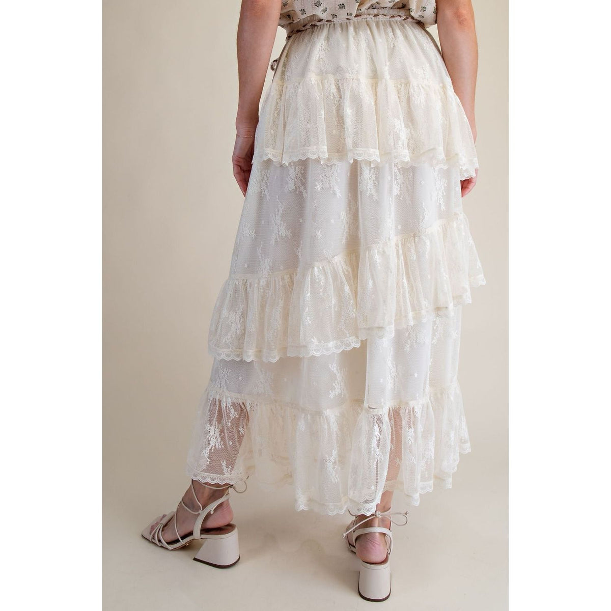 MESH LACE TIERED MAXI SKIRT