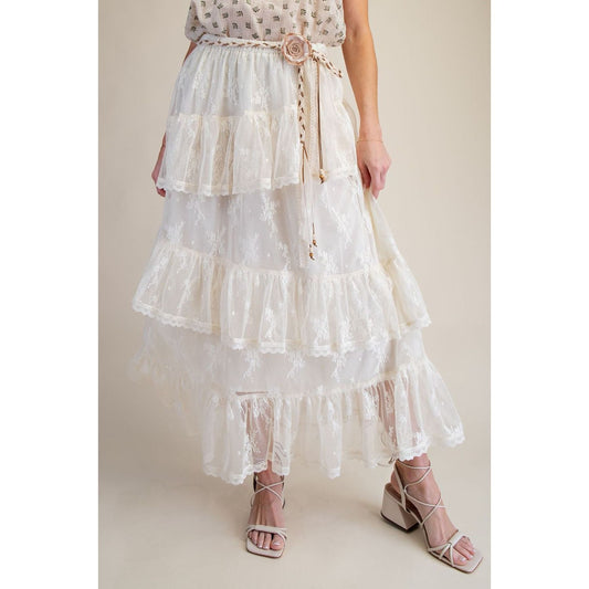 MESH LACE TIERED MAXI SKIRT