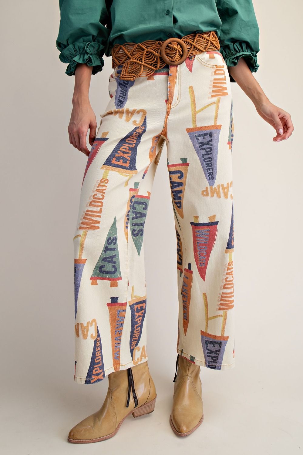 WASHED STRETCH TWILL PRINTED PANTS