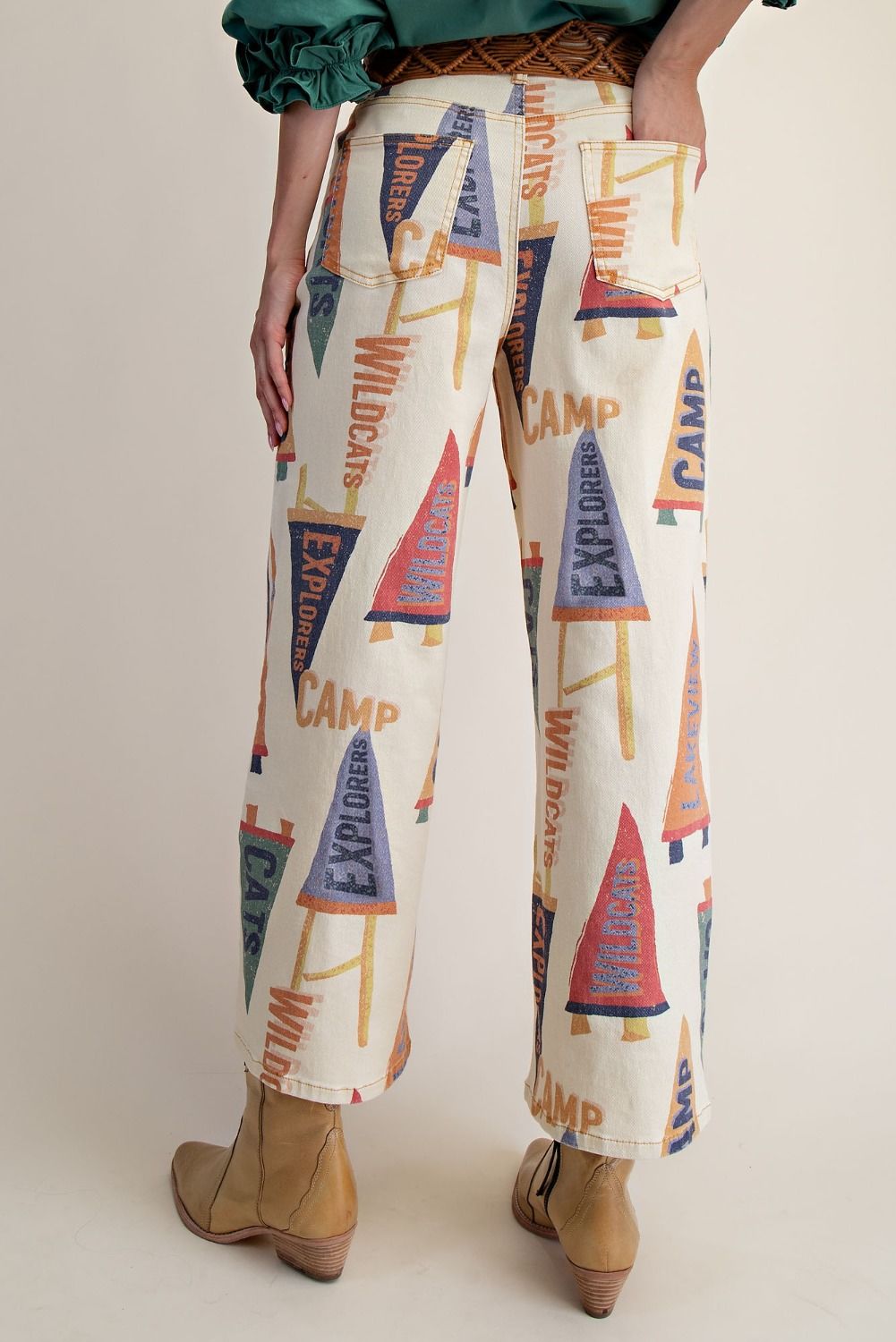 WASHED STRETCH TWILL PRINTED PANTS