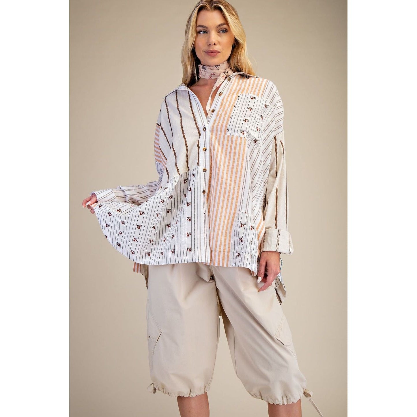MIXED STRIPE BUTTON DOWN SHIRT