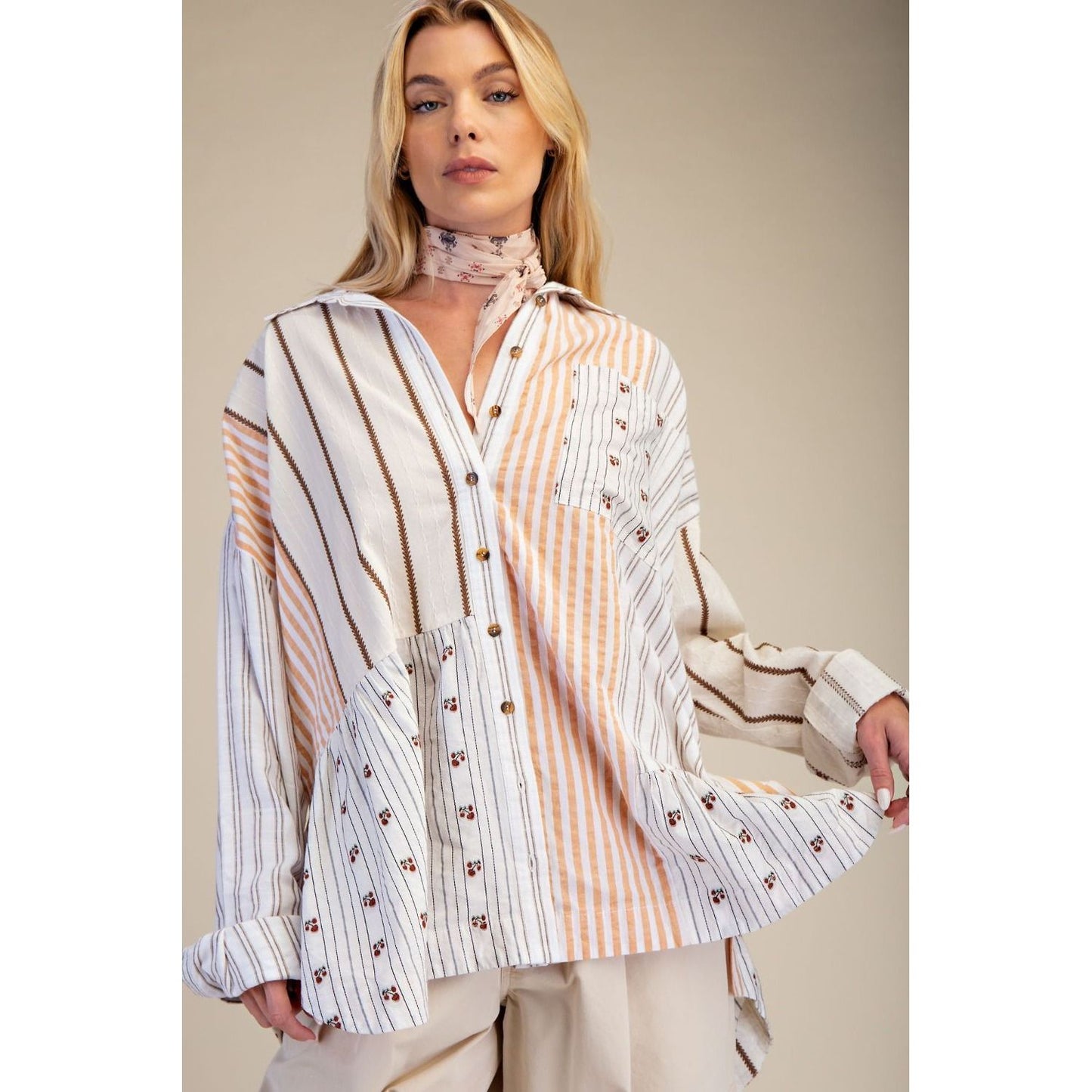 MIXED STRIPE BUTTON DOWN SHIRT