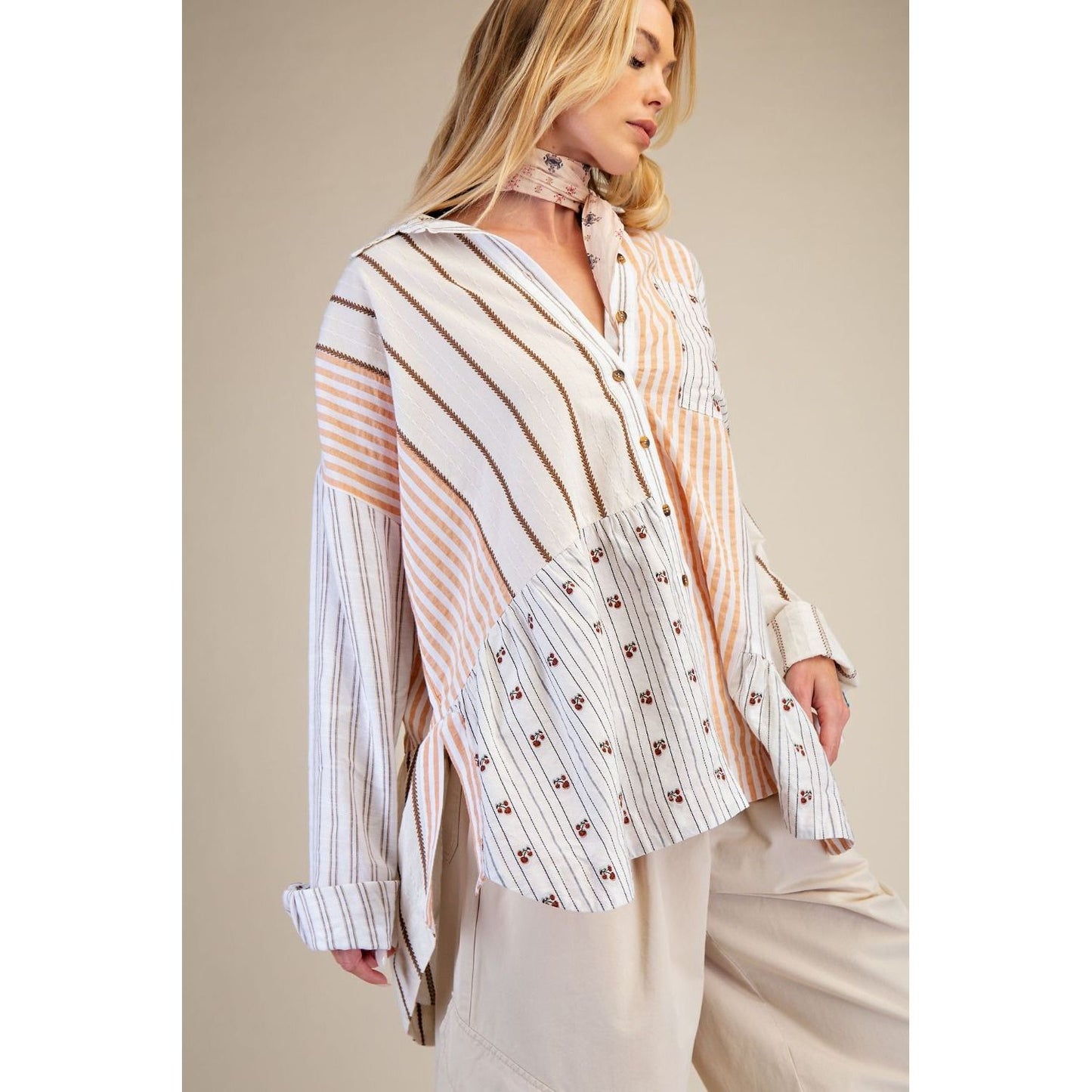 MIXED STRIPE BUTTON DOWN SHIRT