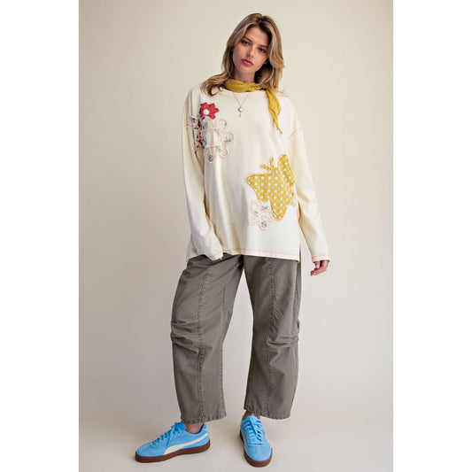 FLORAL PATCH WASHED COTTON TOP
