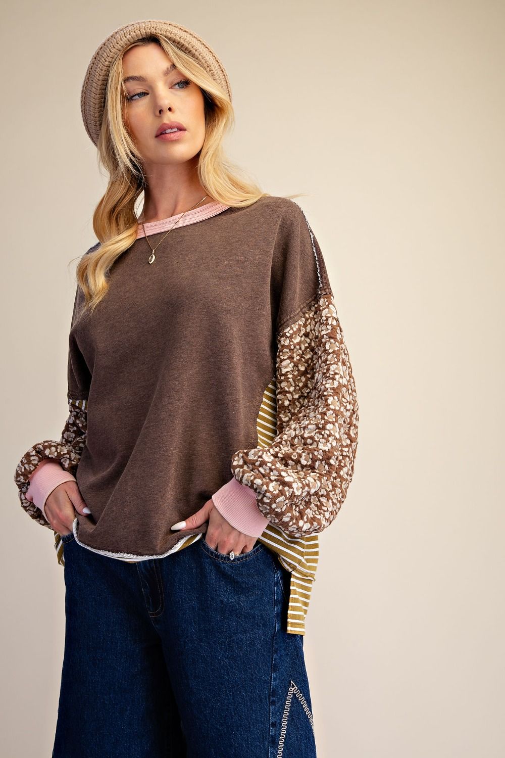 WASHED TERRY KNIT PULLOVER