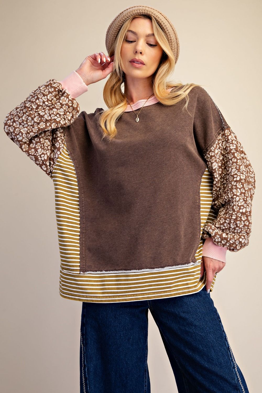 WASHED TERRY KNIT PULLOVER