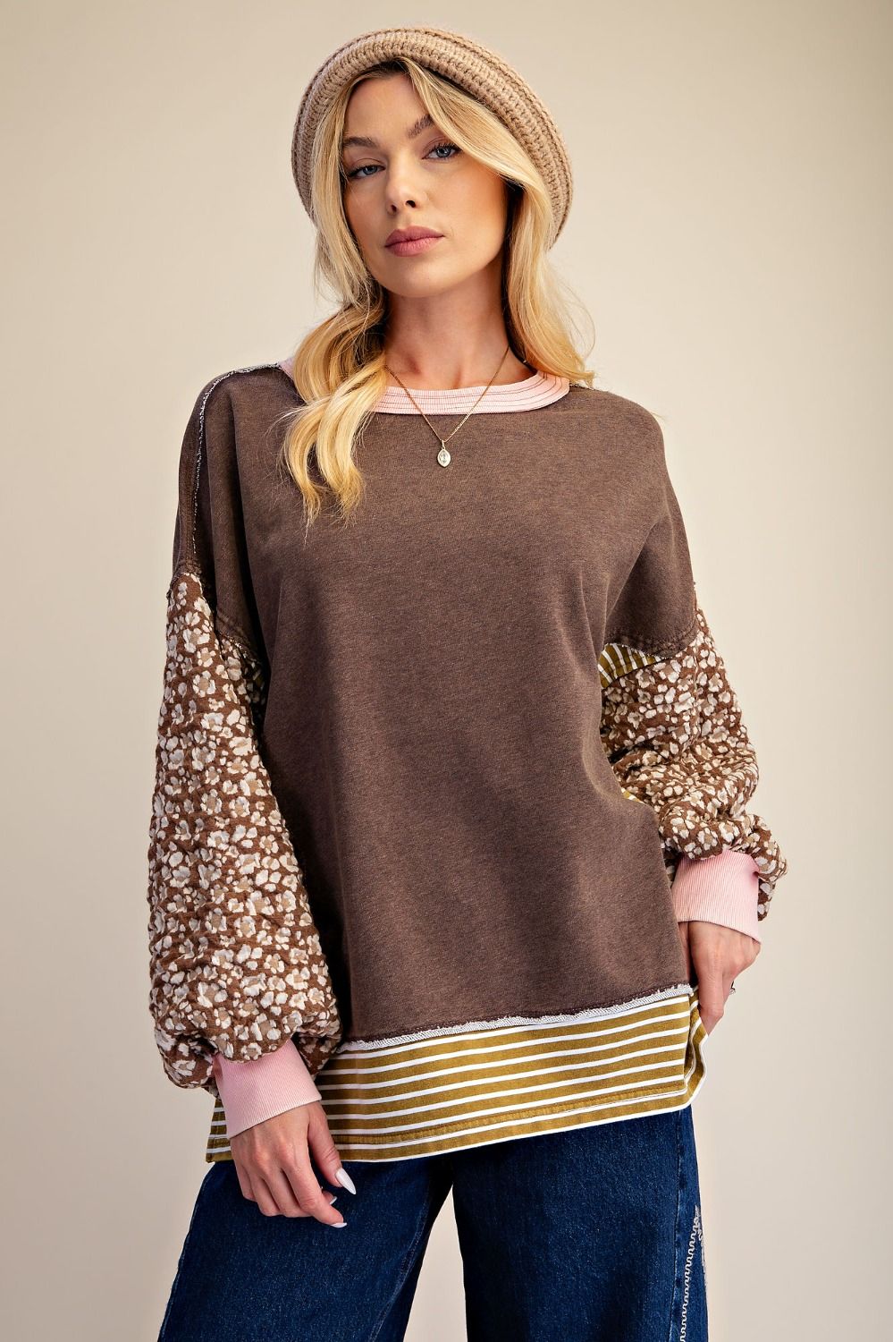 WASHED TERRY KNIT PULLOVER