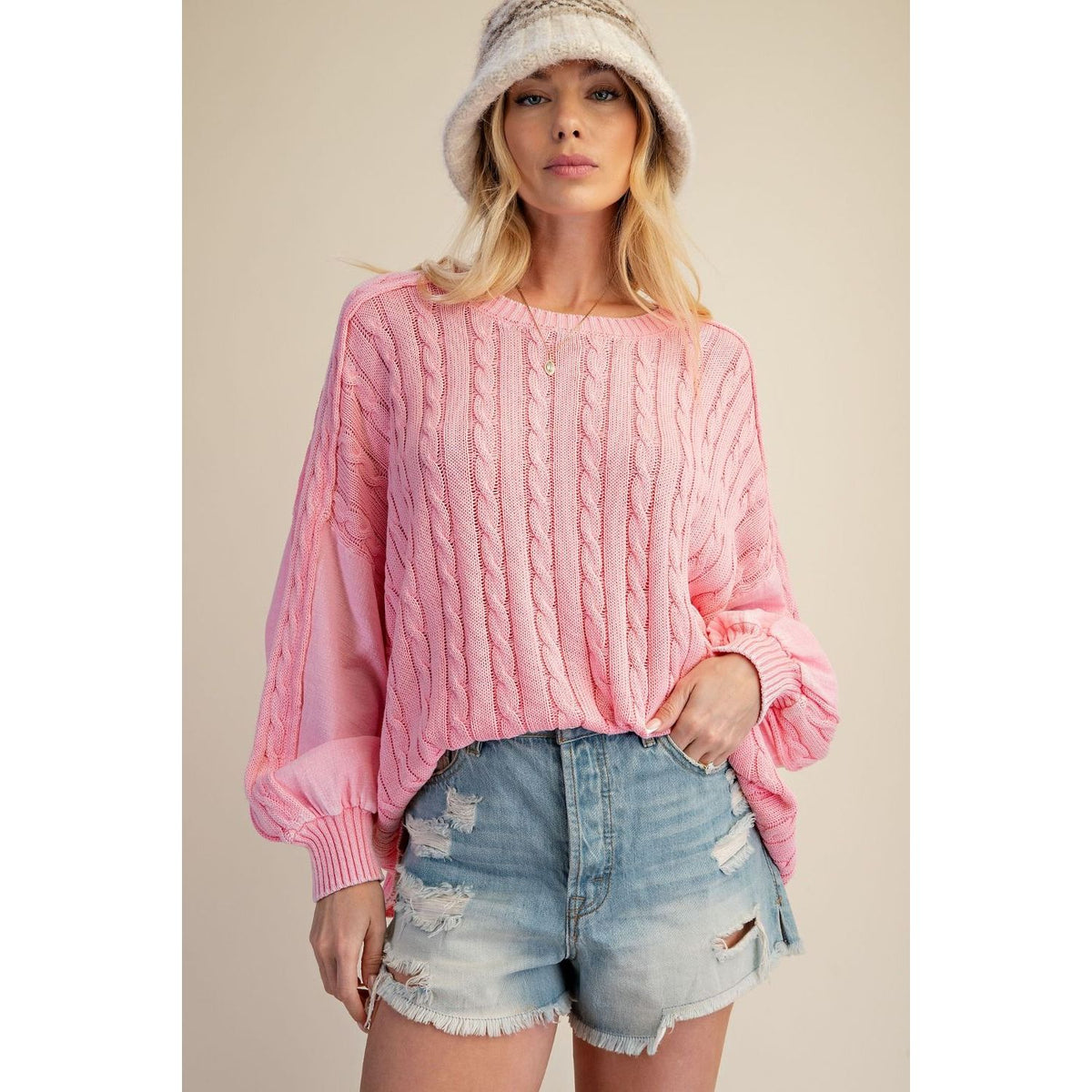 WASHED CABLE KNITTED SWEATER