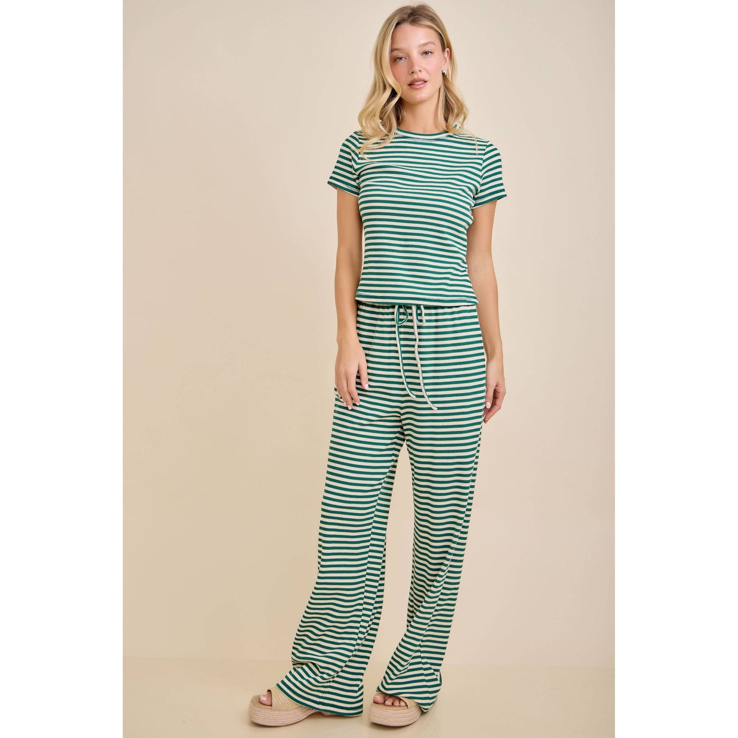 Rib Stripe Matching Pants Set