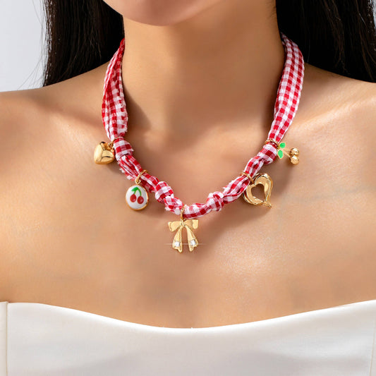 Gingham Scarf Charm Necklace