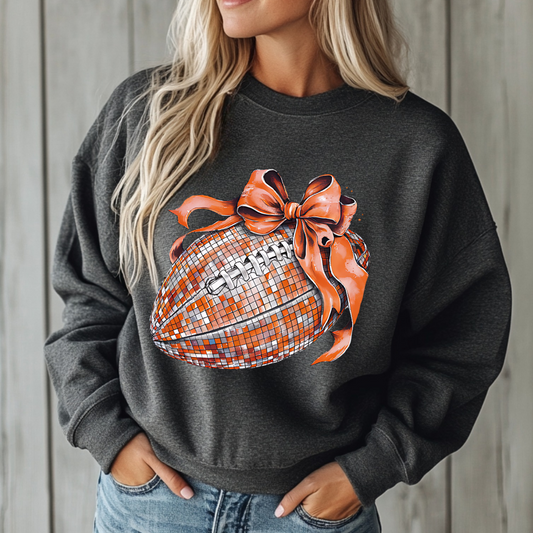 Grey Cute Orange Bow Disco Football Grey Crewneck