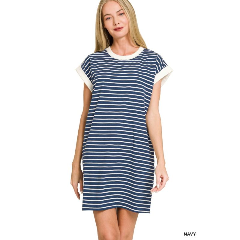 Navy Striped T-shirts Dress