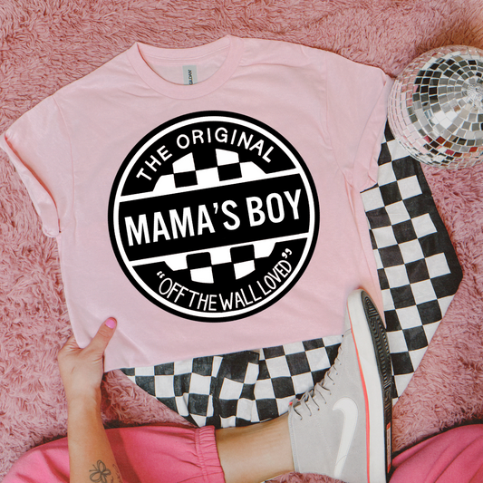 Black and White Checker Mama's Boy DTF Printed Graphic Tee