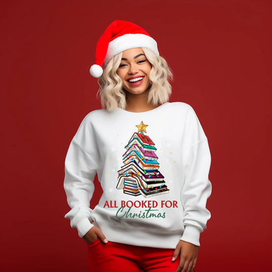 All Booked for Christmas White crewneck