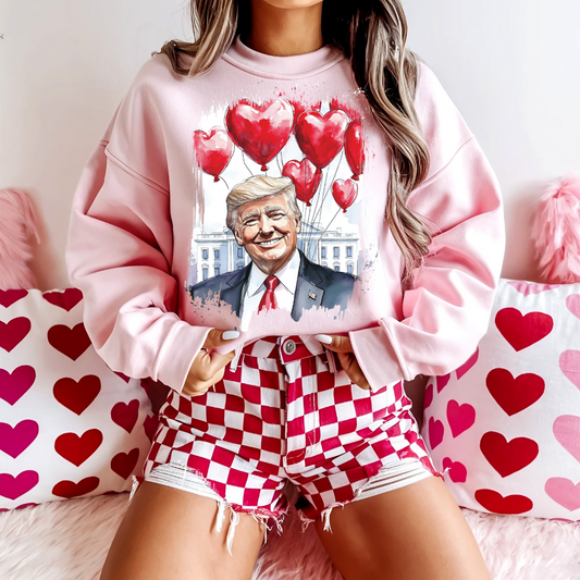 45-47 President Valentine Red Heart Balloons Premium DTF Printing Graphic T-Shirt