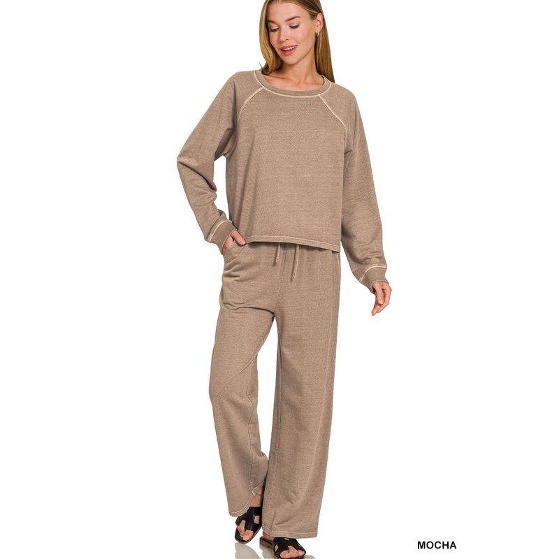 Washed F/terry Round Neck Pant Set