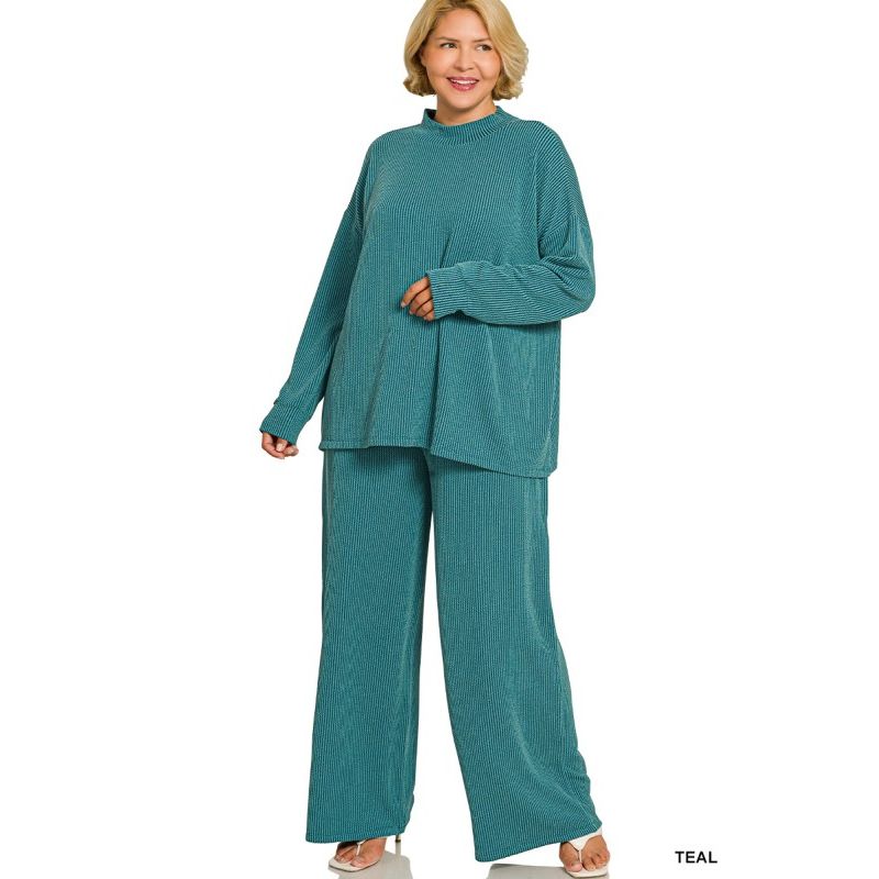 Plus Rib Mock Neck Set